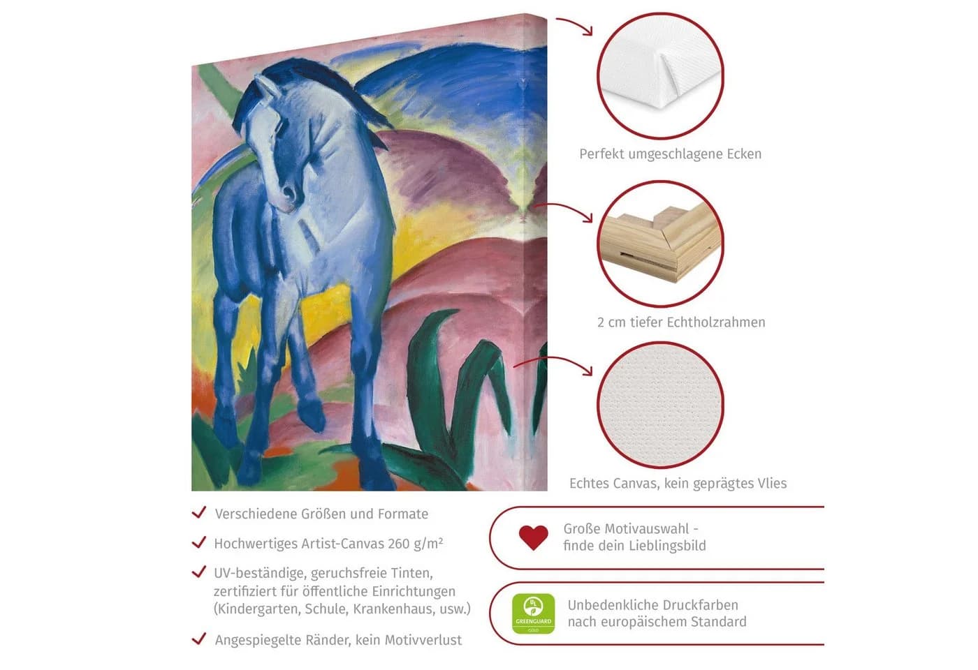 Bilderdepot24 Leinwandbild Franz Marc Blaues Pferd bunt - Bild 3
