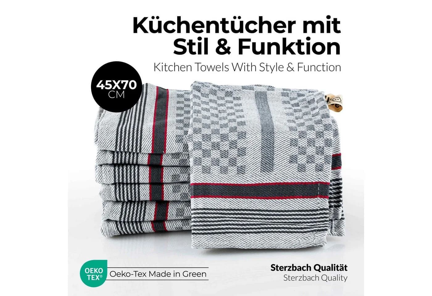 etérea Himmlische Qualität Geschirrtuch Pro 10er-Pack Grau Kariert