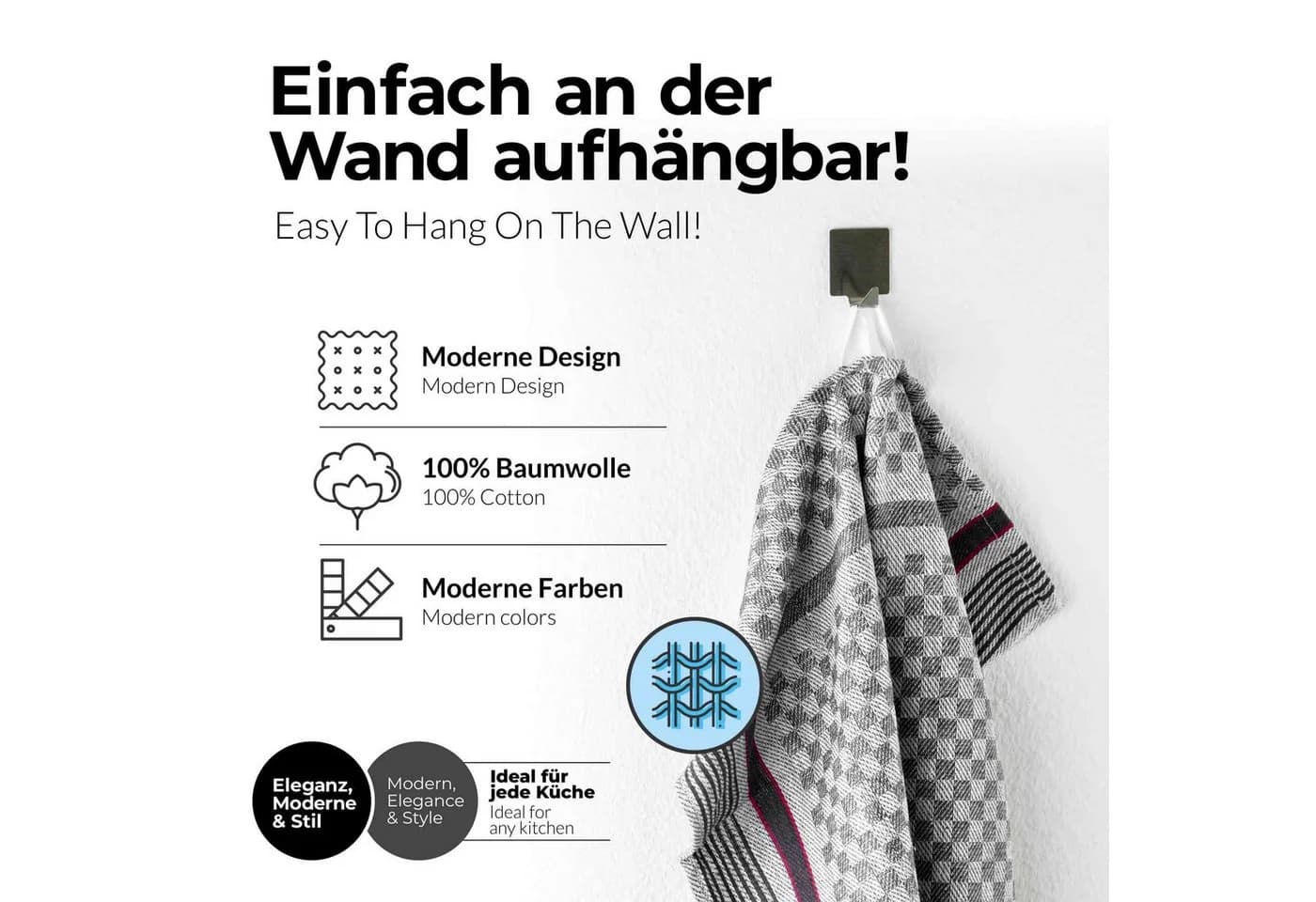 etérea Himmlische Qualität Geschirrtuch Pro 10er-Pack Grau Kariert - Bild 3