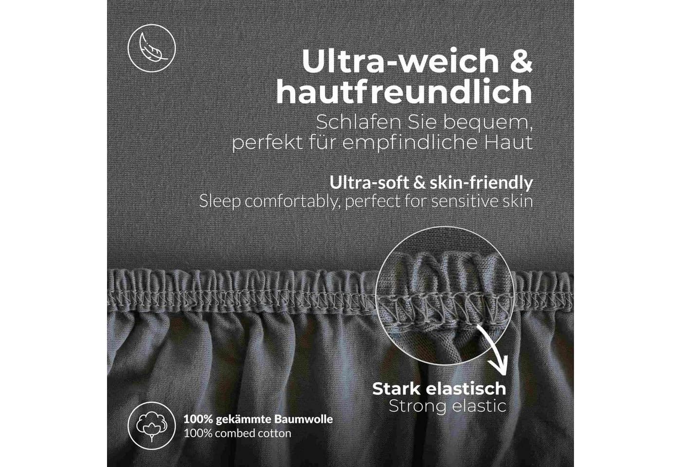 etérea Premium Jersey Spannbettlaken Grau 100% Baumwolle - Bild 4