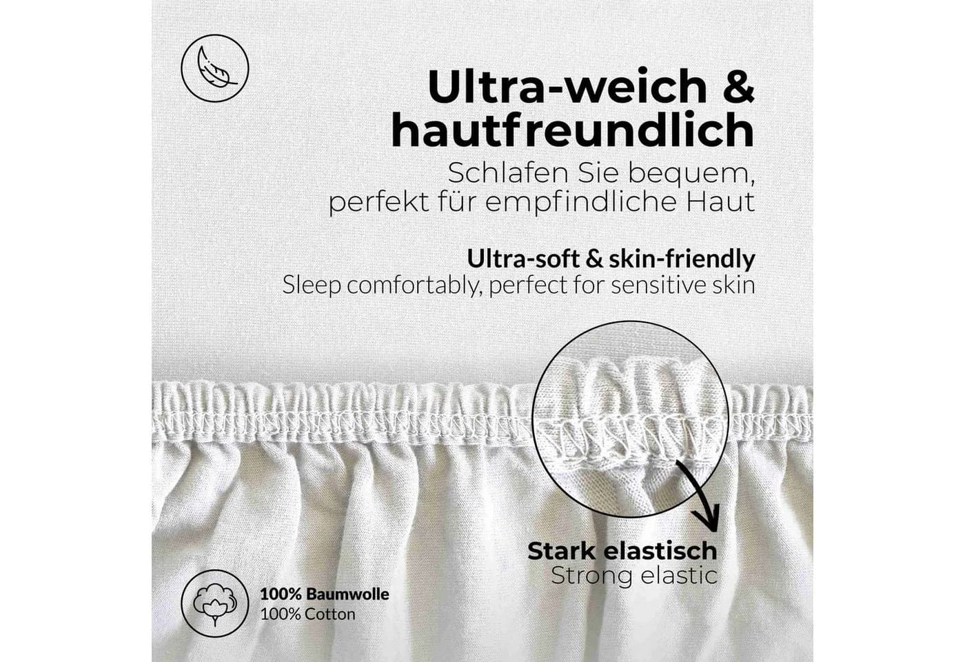 etérea Comfort Jersey Spannbettlaken Weiss 100% Baumwolle - Bild 4