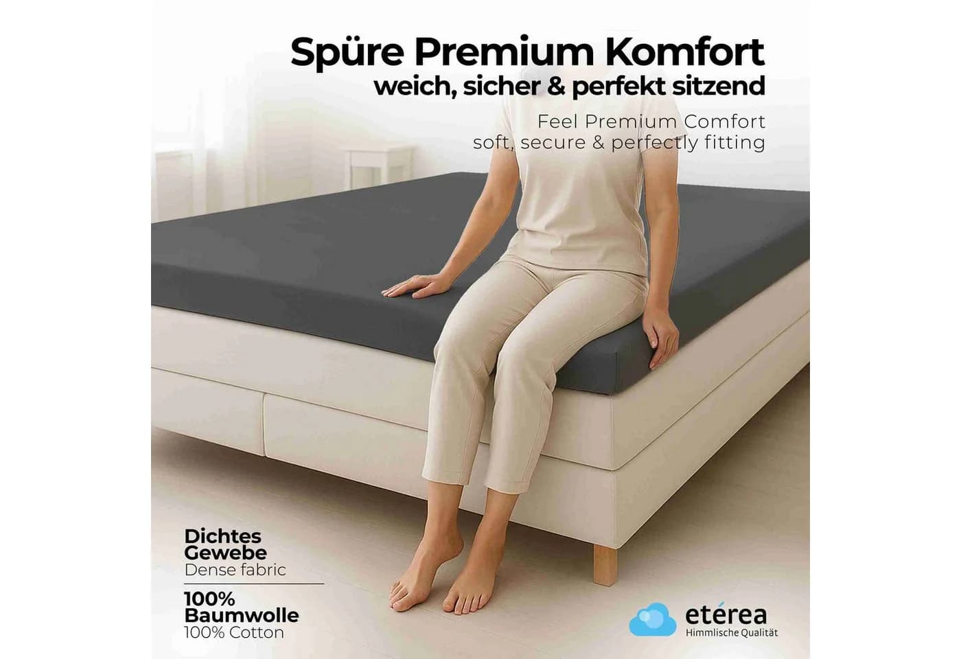etérea Comfort Jersey Spannbettlaken Anthrazit 100% Baumwolle