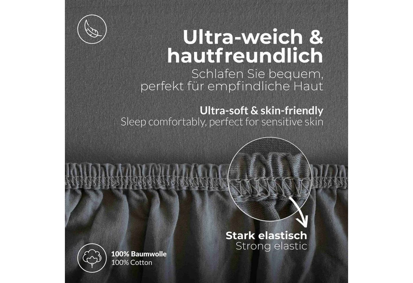 etérea Comfort Jersey Spannbettlaken Anthrazit 100% Baumwolle - Bild 4