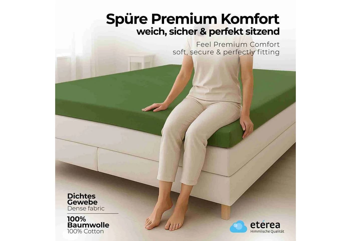 etérea Comfort Jersey Spannbettlaken Grün Rundumgummi