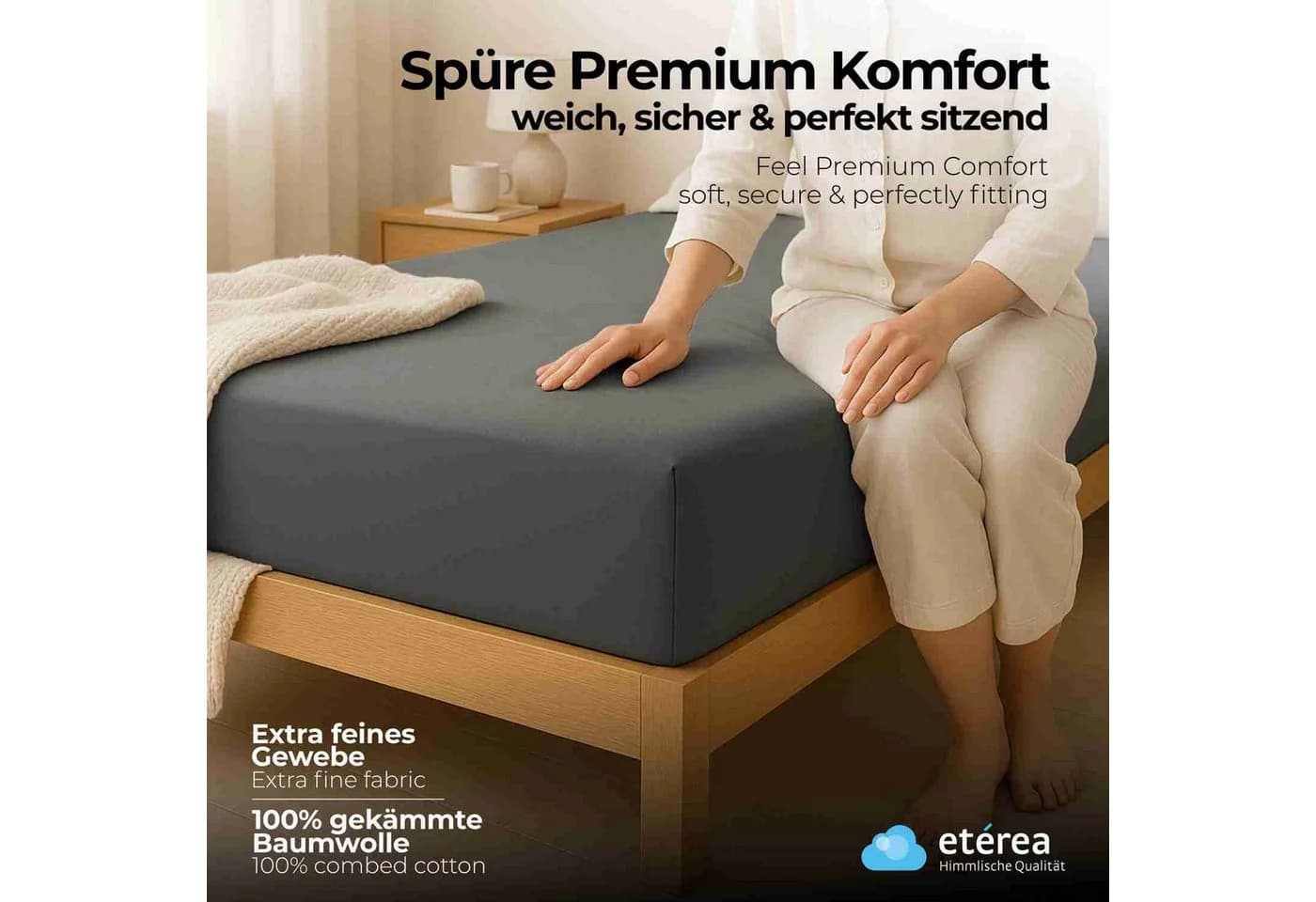 etérea Extra Jersey Spannbettlaken Anthrazit 90x200 cm