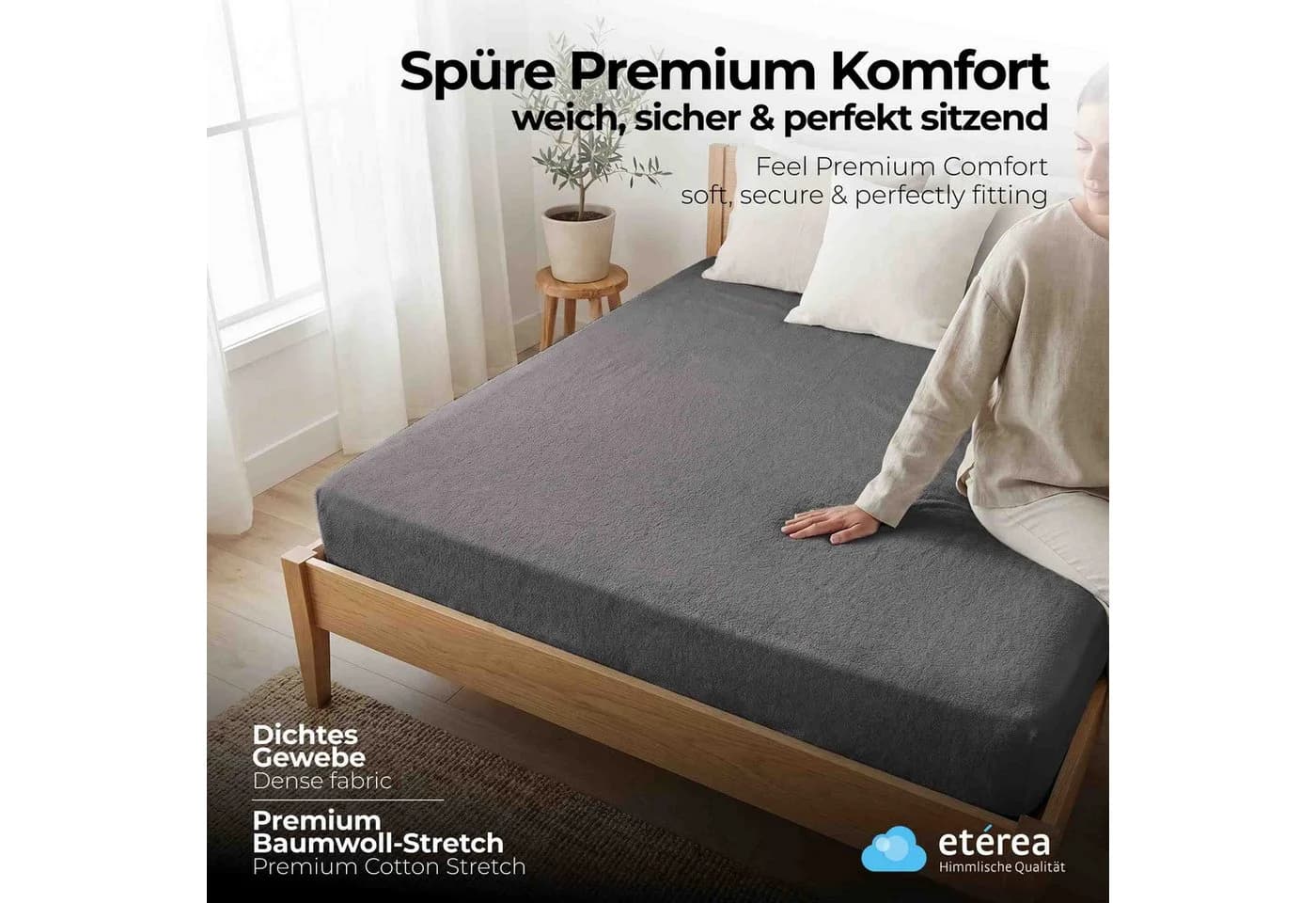 etérea Frottee Spannbettlaken Grau Rundumgummizug