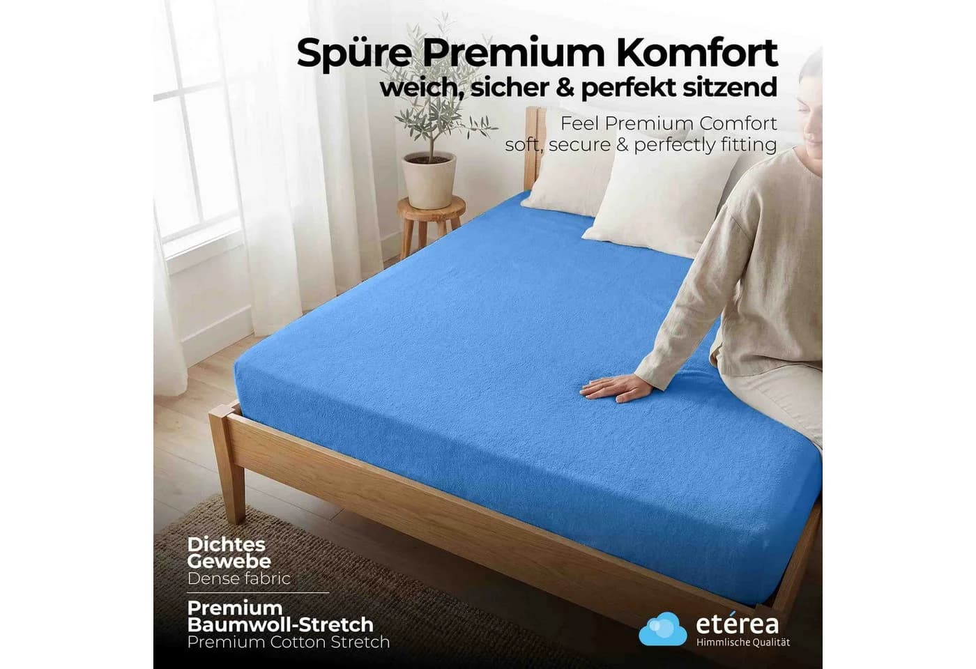 etérea Frottee Spannbettlaken Rundumgummizug Baumwolle Blau