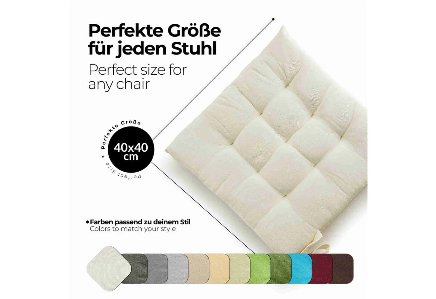etérea Sitzkissen 40x40 cm Creme mit Bändern - Bild 3