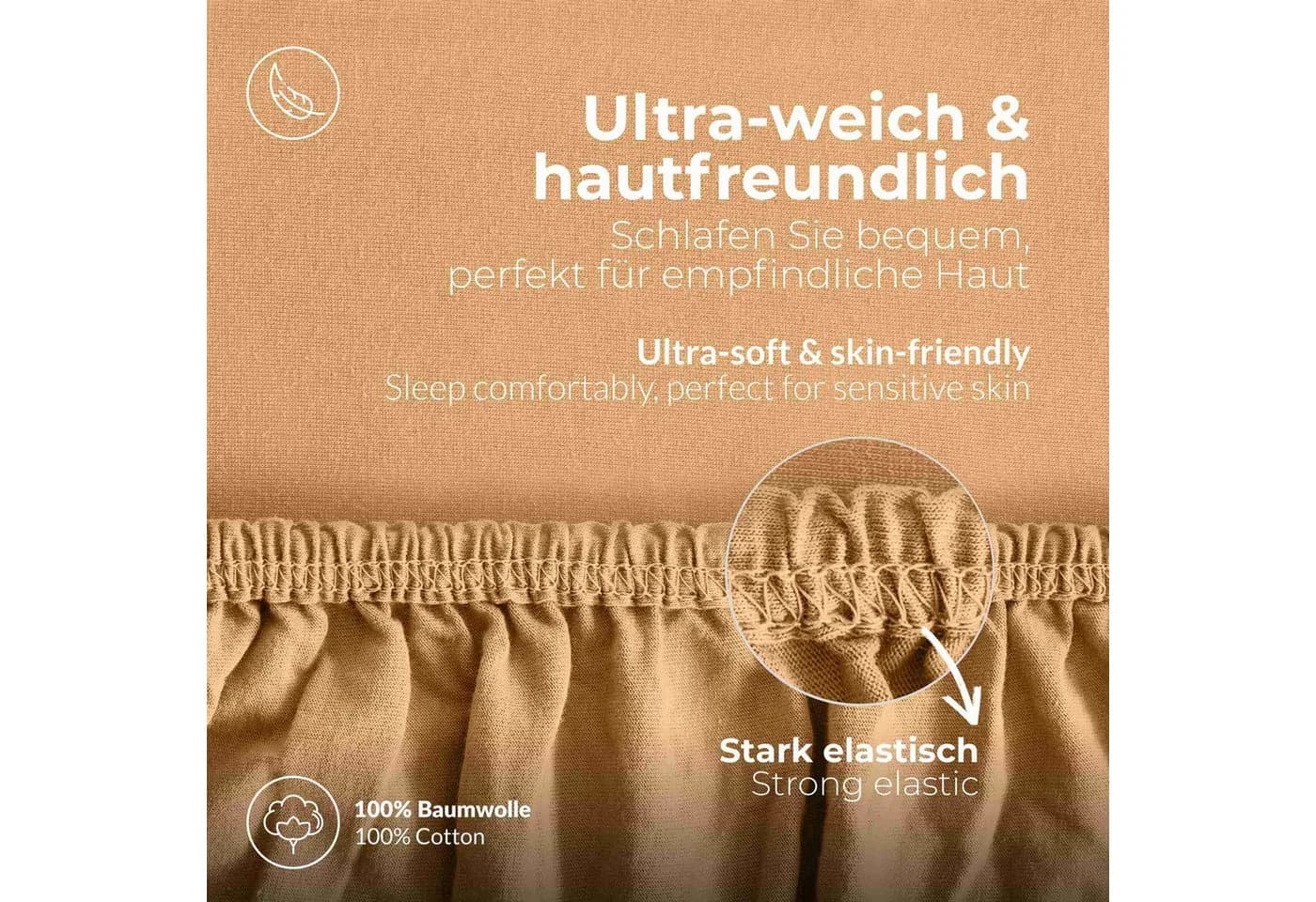 etérea Jersey Spannbettlaken 100% Baumwolle Beige Comfort - Bild 4