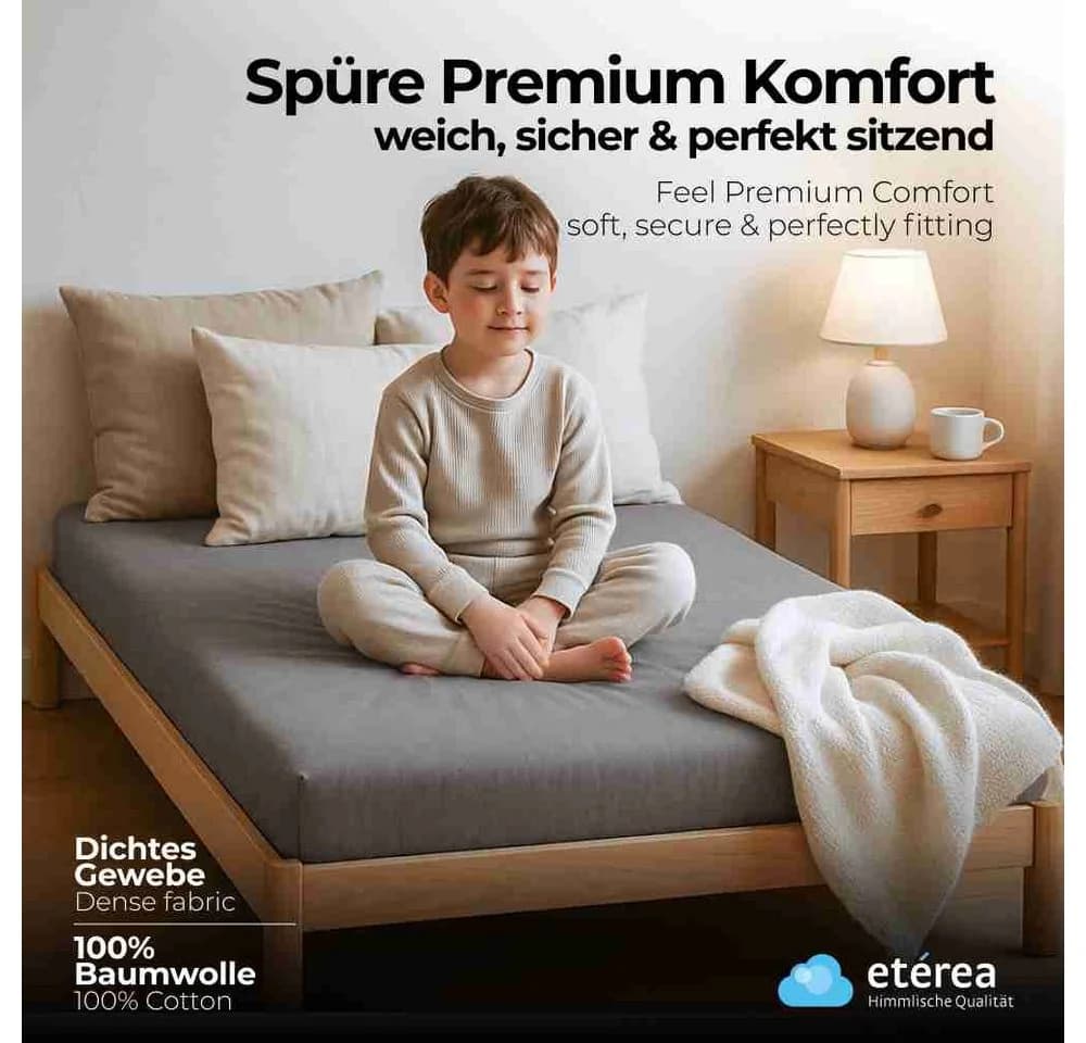 etérea Comfort Jersey Spannbettlaken 100% Baumwolle Grau Rundumgummi