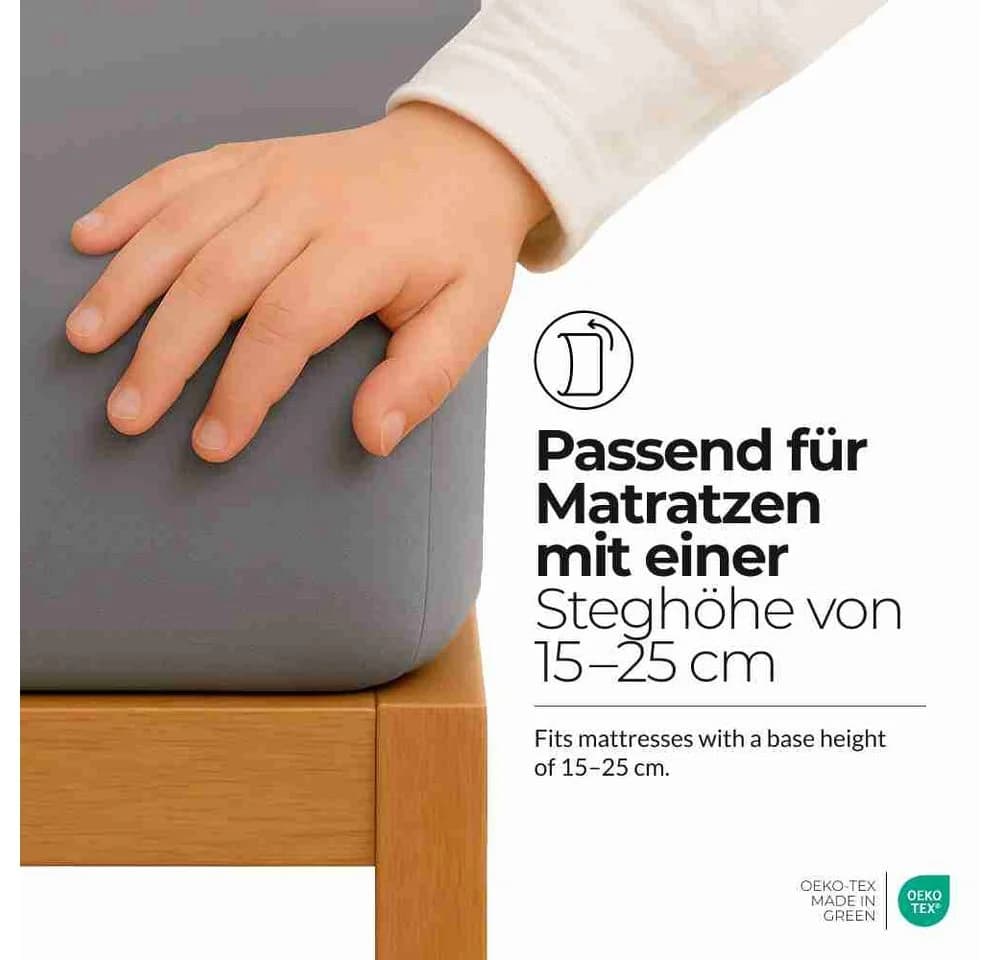 etérea Comfort Jersey Spannbettlaken 100% Baumwolle Grau Rundumgummi - Bild 3