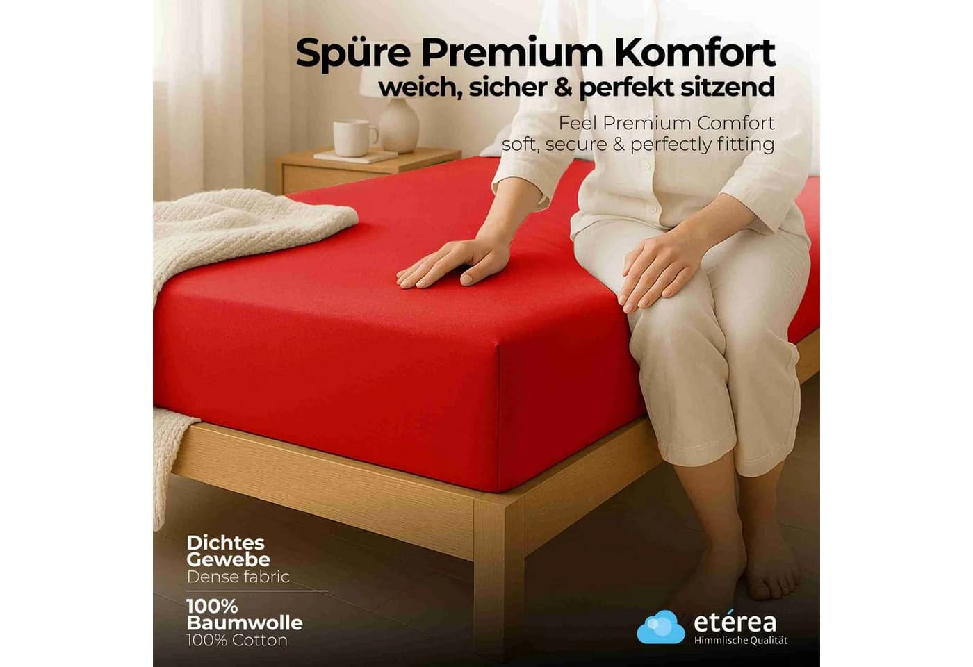 etérea Jersey Spannbettlaken Rot 100% Baumwolle Comfort