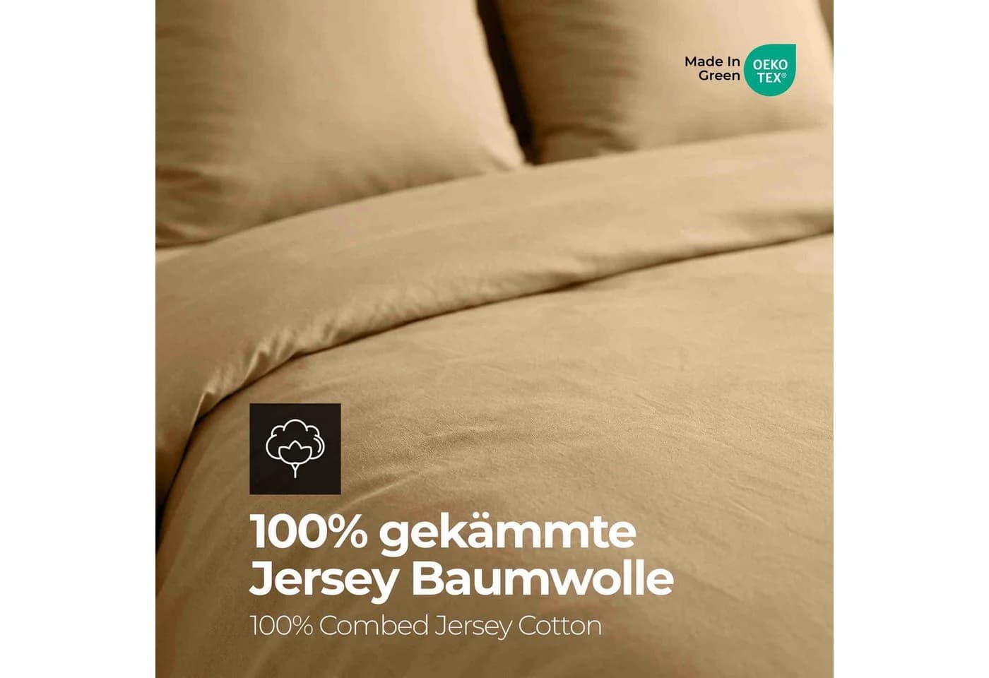 etérea Premium Jersey Bettwäsche Beige Renforcé Baumwolle 2-teilig - Bild 3