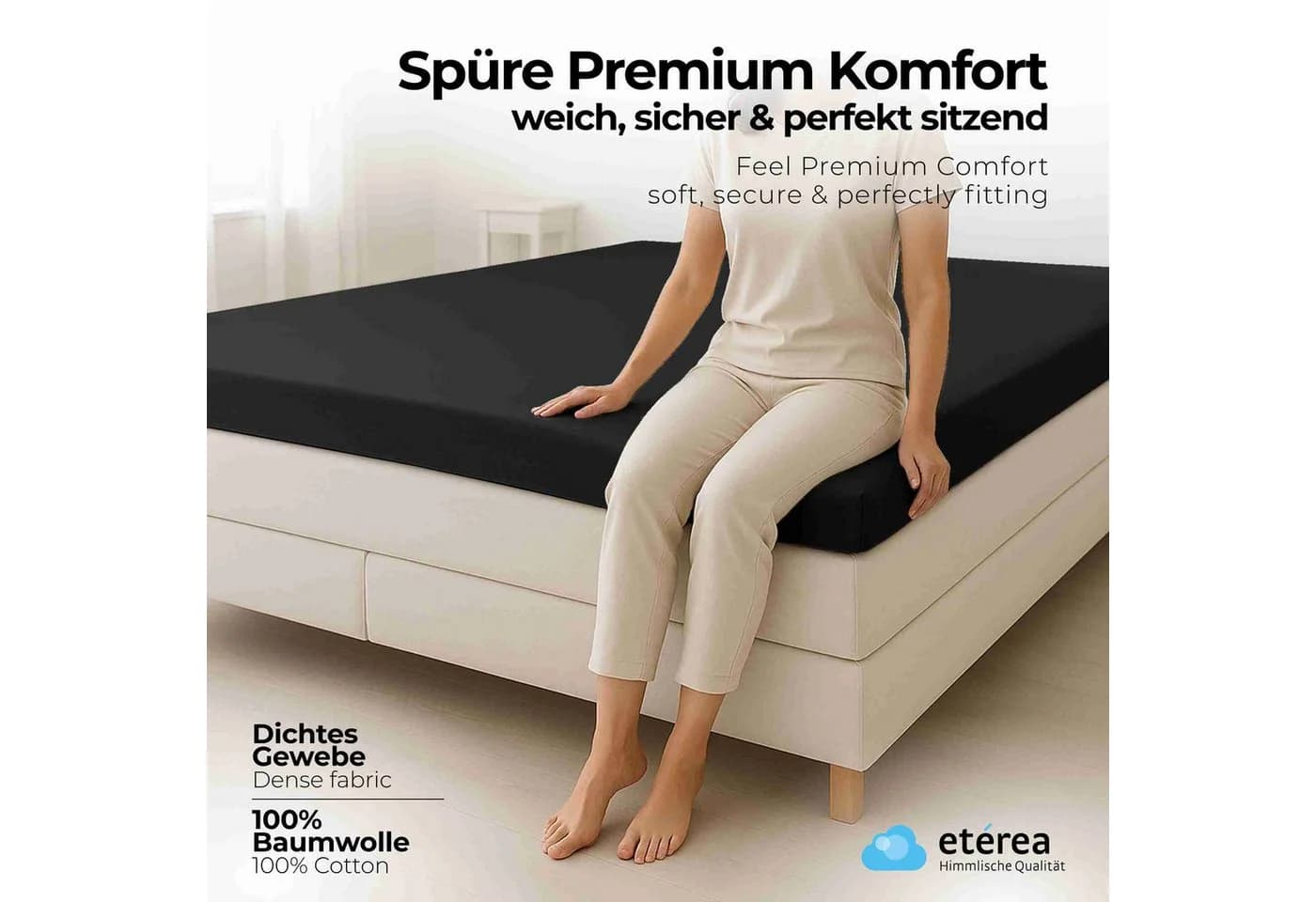 etérea Spannbettlaken Jersey Schwarz 100% Baumwolle