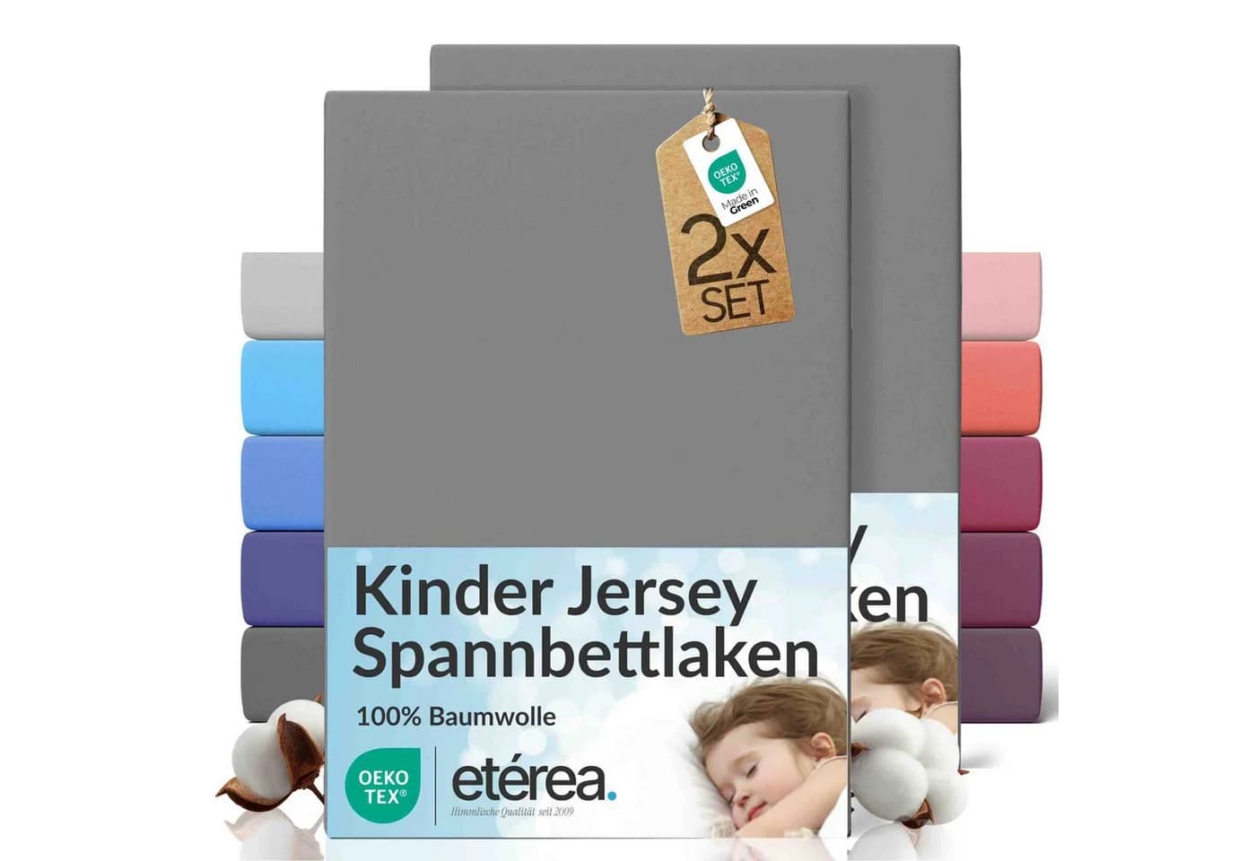 etérea Comfort Jersey Spannbettlaken 2er Set Grau 100% Baumwolle - Bild 2