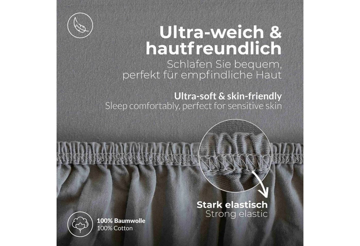 etérea Comfort Jersey Spannbettlaken 2er Set Grau 100% Baumwolle - Bild 4