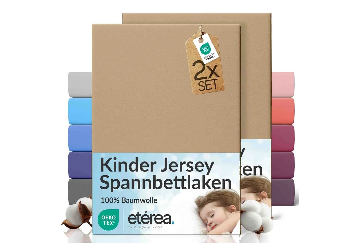 etérea Spannbettlaken Jersey 2er Set Taupe 80x180 cm - Bild 2