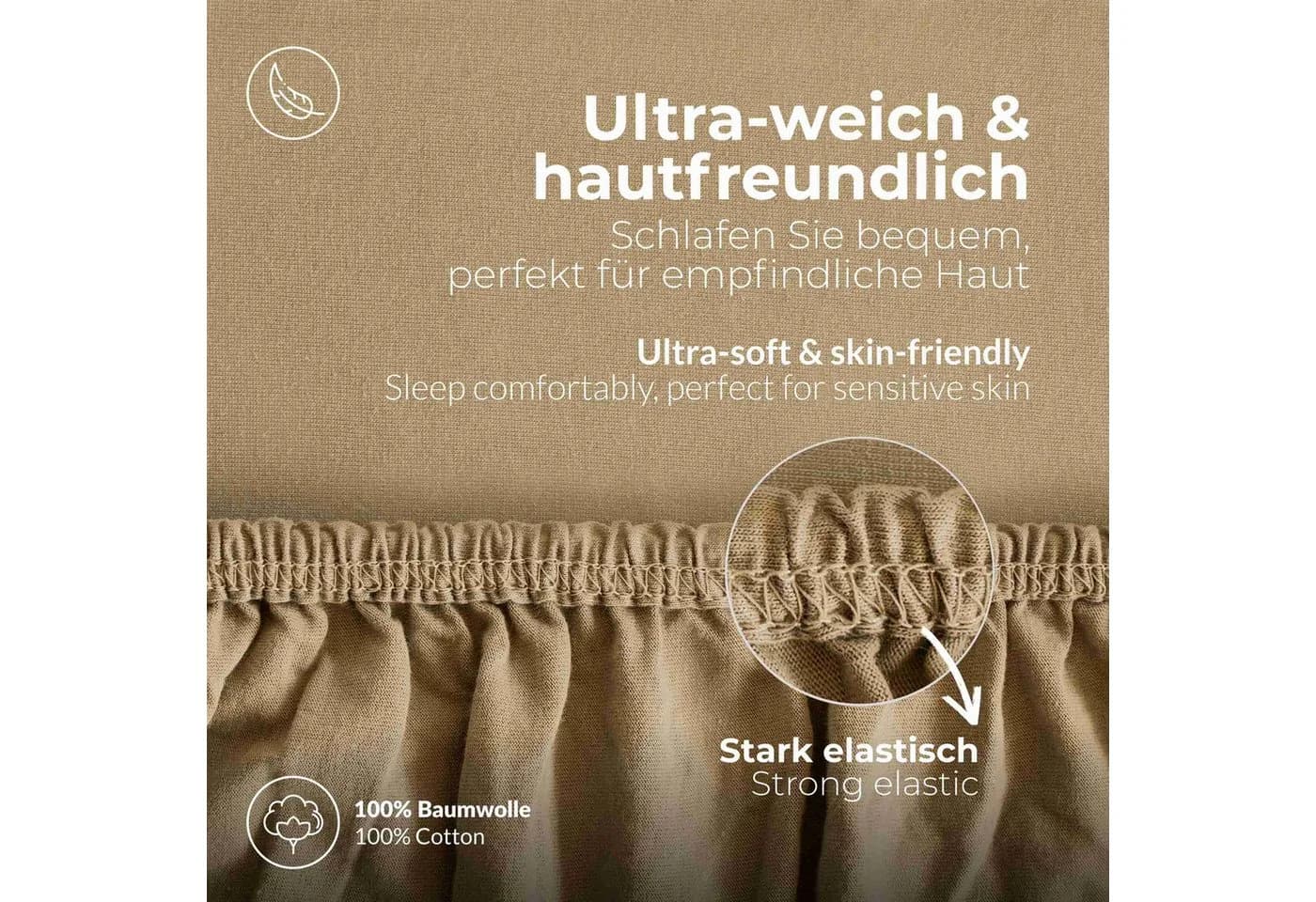 etérea Spannbettlaken Jersey 2er Set Taupe 80x180 cm - Bild 4