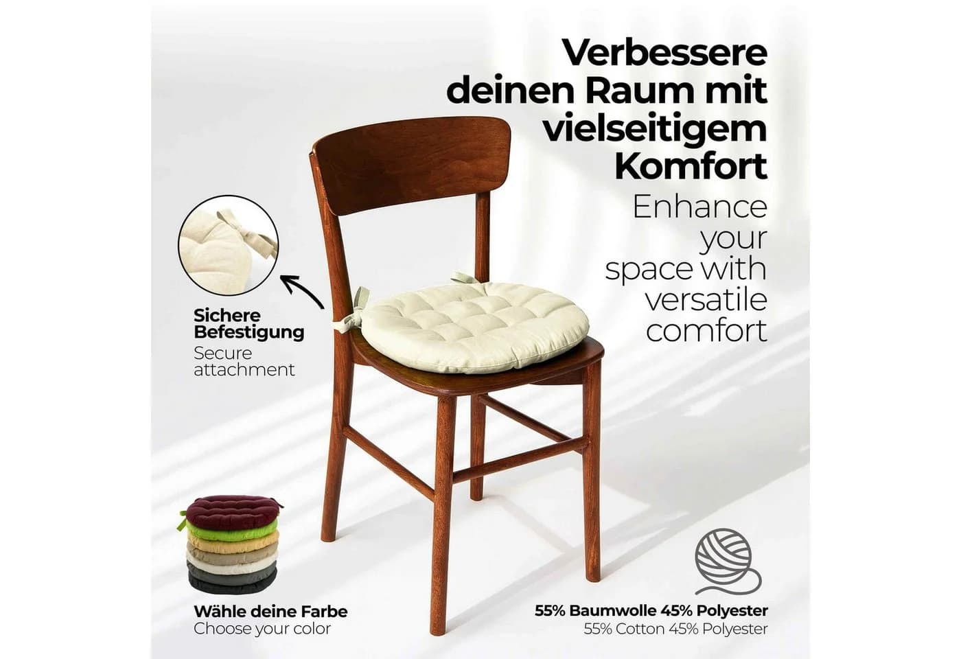 etérea Sitzkissen 38x38 cm Beige mit Bändern - Bild 4