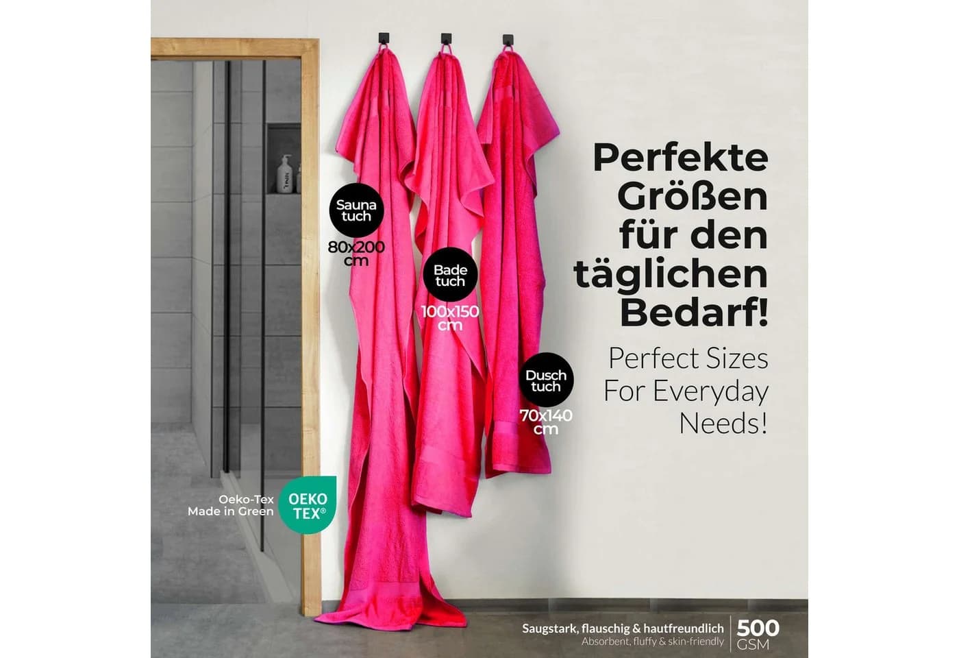 etérea Duschtücher 4er-Pack Pink 70x140 cm 100% Baumwolle