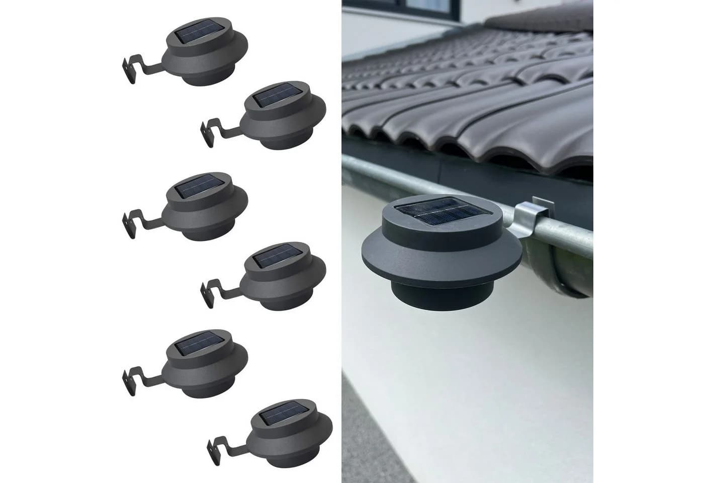 Hossi's Wholesale 6er Set Dachrinnen Solarleuchten LED Schwarz Garten Außen - Bild 2
