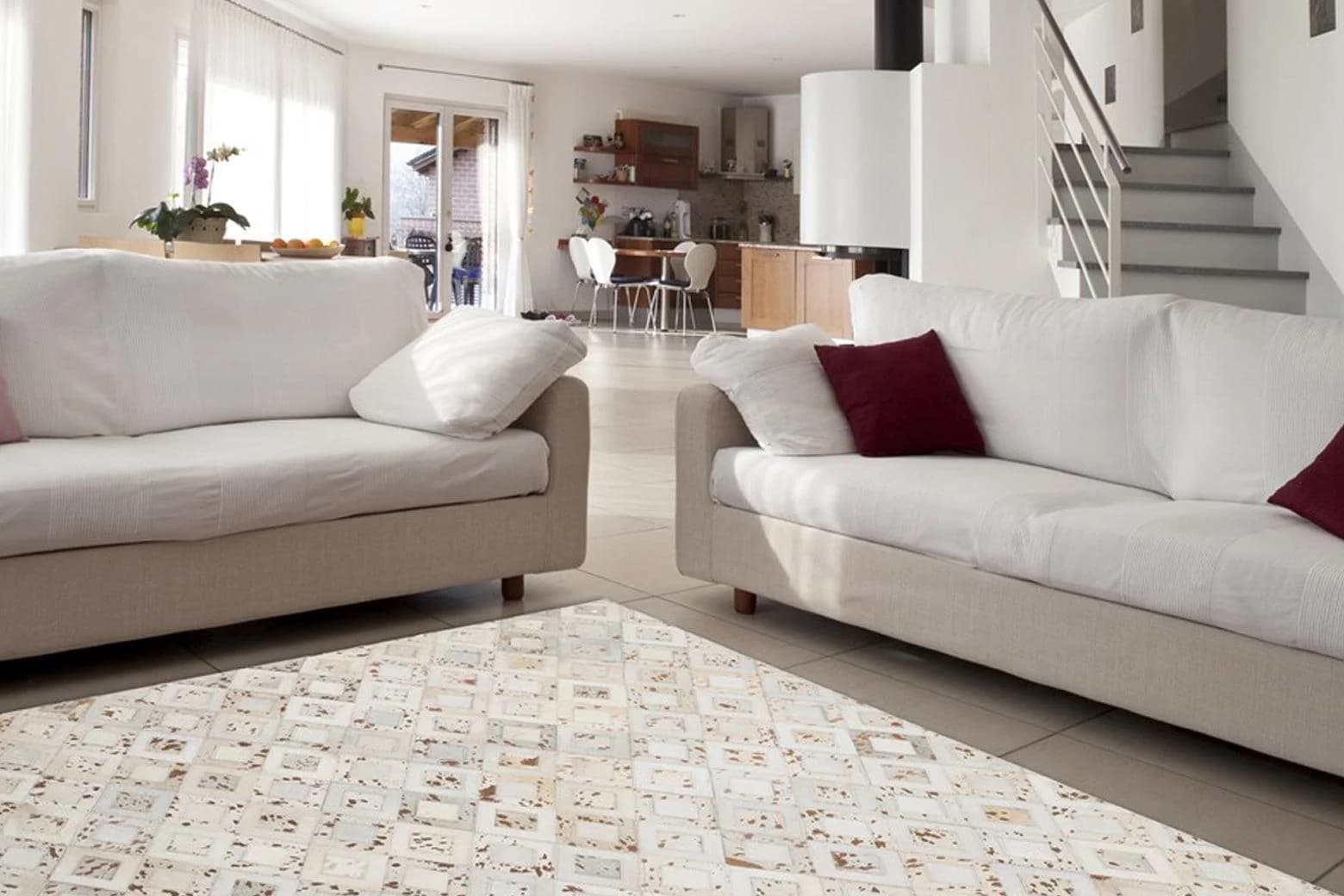 KAYOOM Spark 110 Lederteppich Elfenbein Chrom Handgenäht