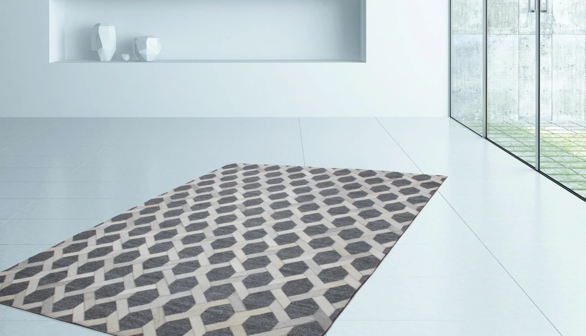 KAYOOM Chimera 110 Teppich Grau Viskose Leder Handgewebt