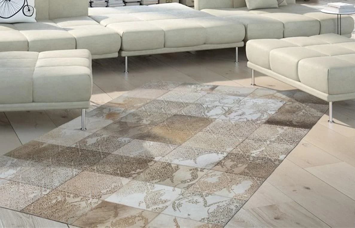 Kayoom Teppich Cobra 343 Beige Rindsleder Handgetuftet