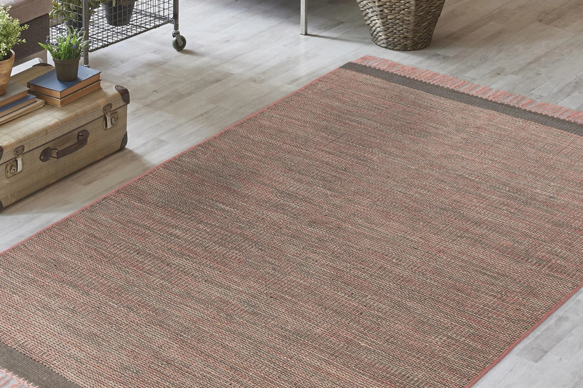 Arte Espina Nomad 8064 Fransenteppich Rosa Grau Handgewebt