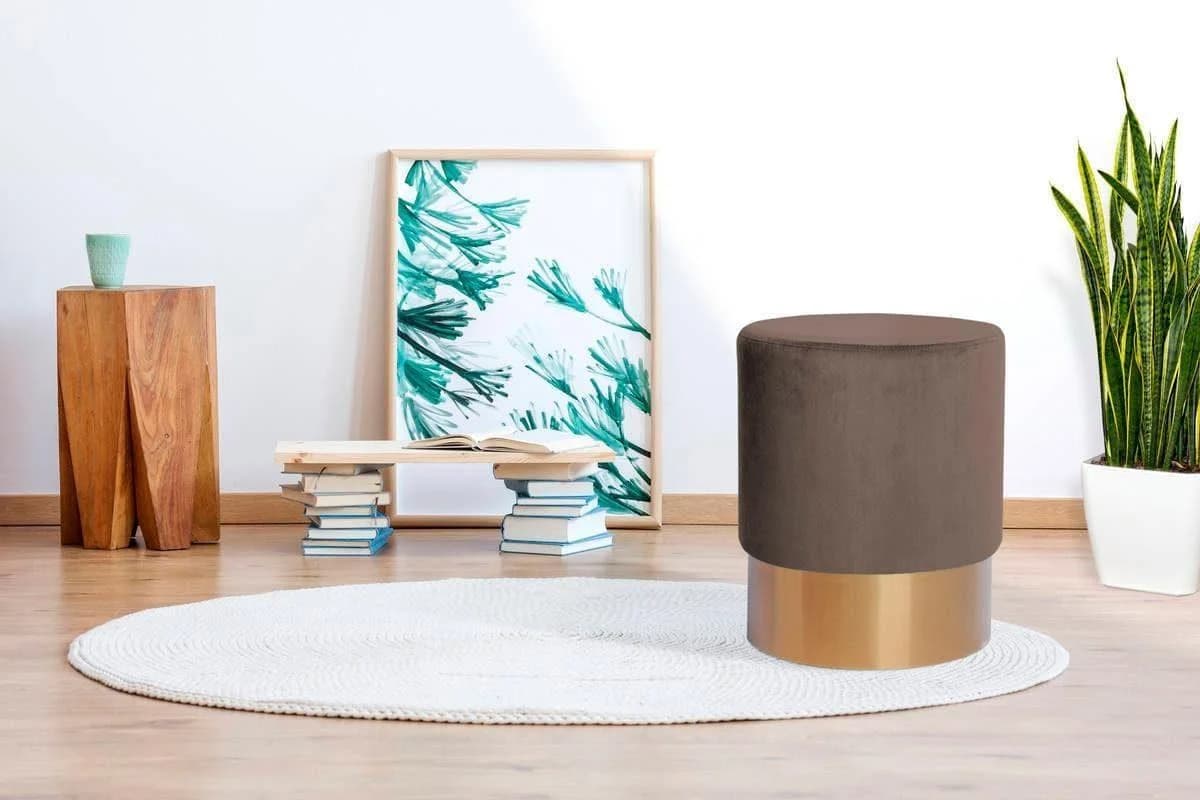 Kayoom Hocker Nano 110 Braun Rundes Design Metallfuß