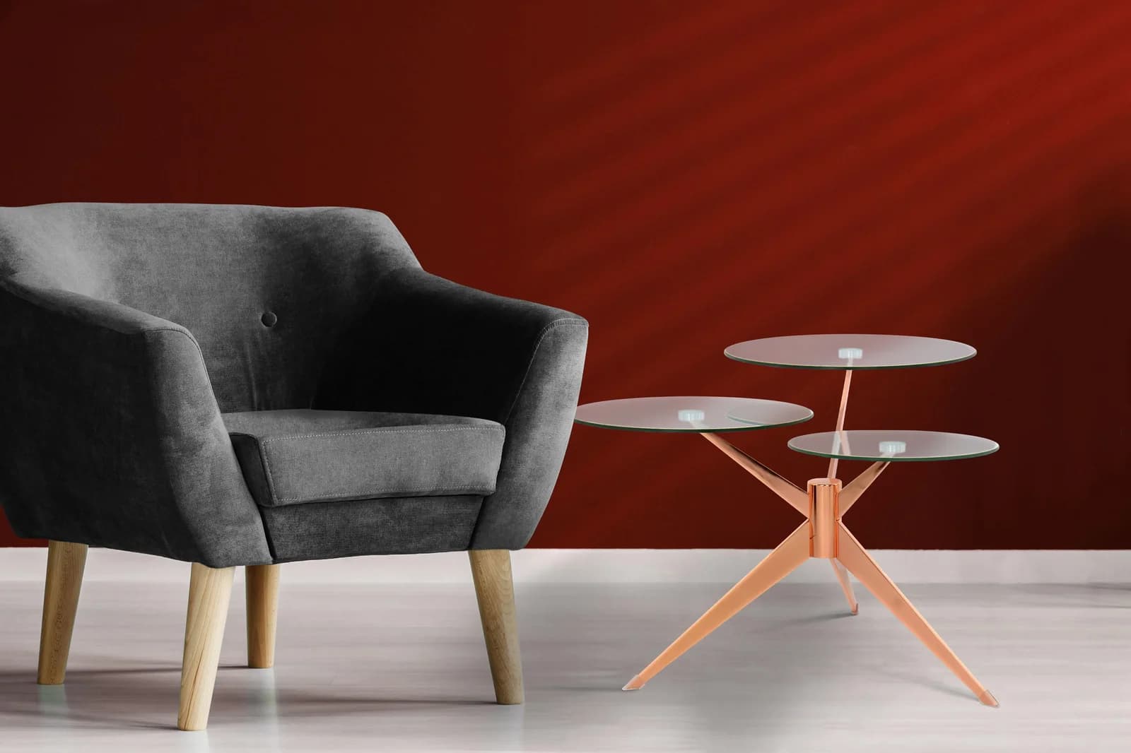 KAYOOM Beistelltisch Triplet Rosa Glas Metall Retro-Design