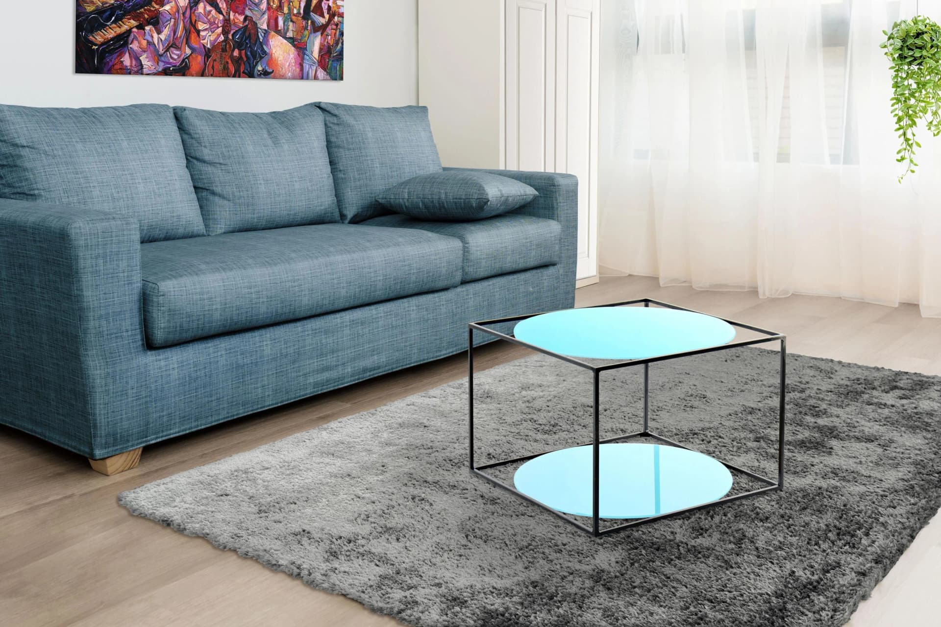 Kayoom Beistelltisch Cody Kubusform Blau/Schwarz Glas