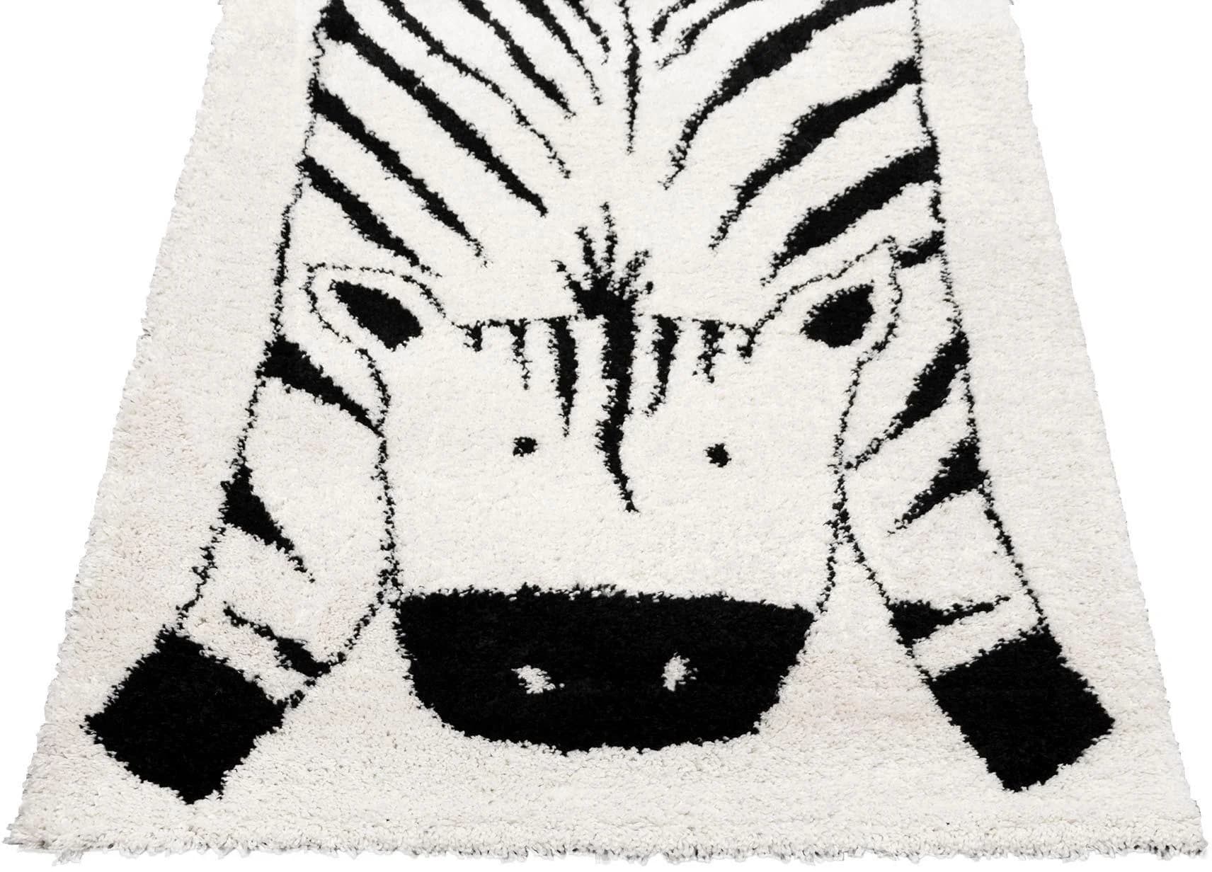 Kinderteppich NOMAD Zebra Weiß Hochflor Polypropylen Primaflor