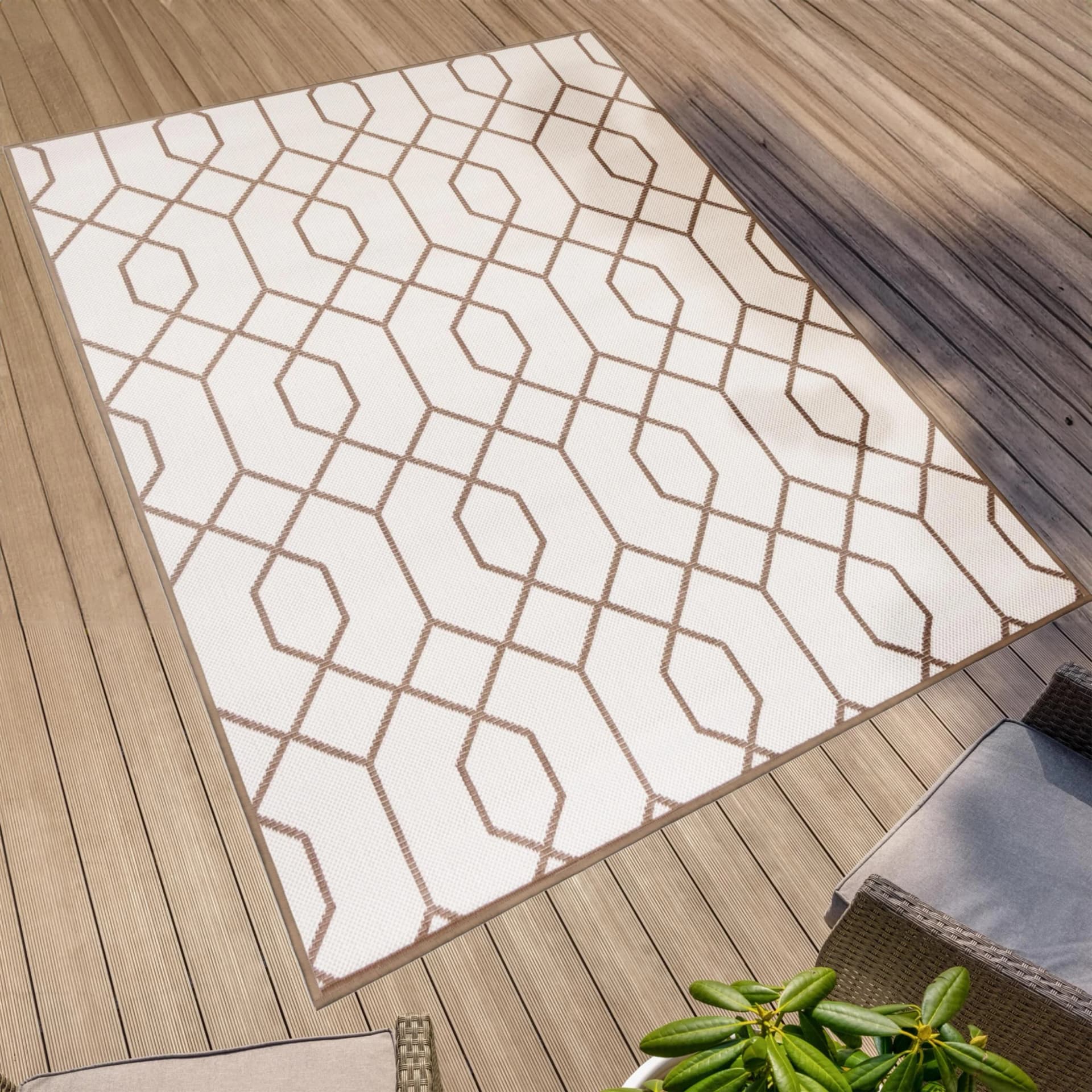 Outdoorteppich REVERSO Geo River Braun Beige Polypropylen PRIMAFLOR