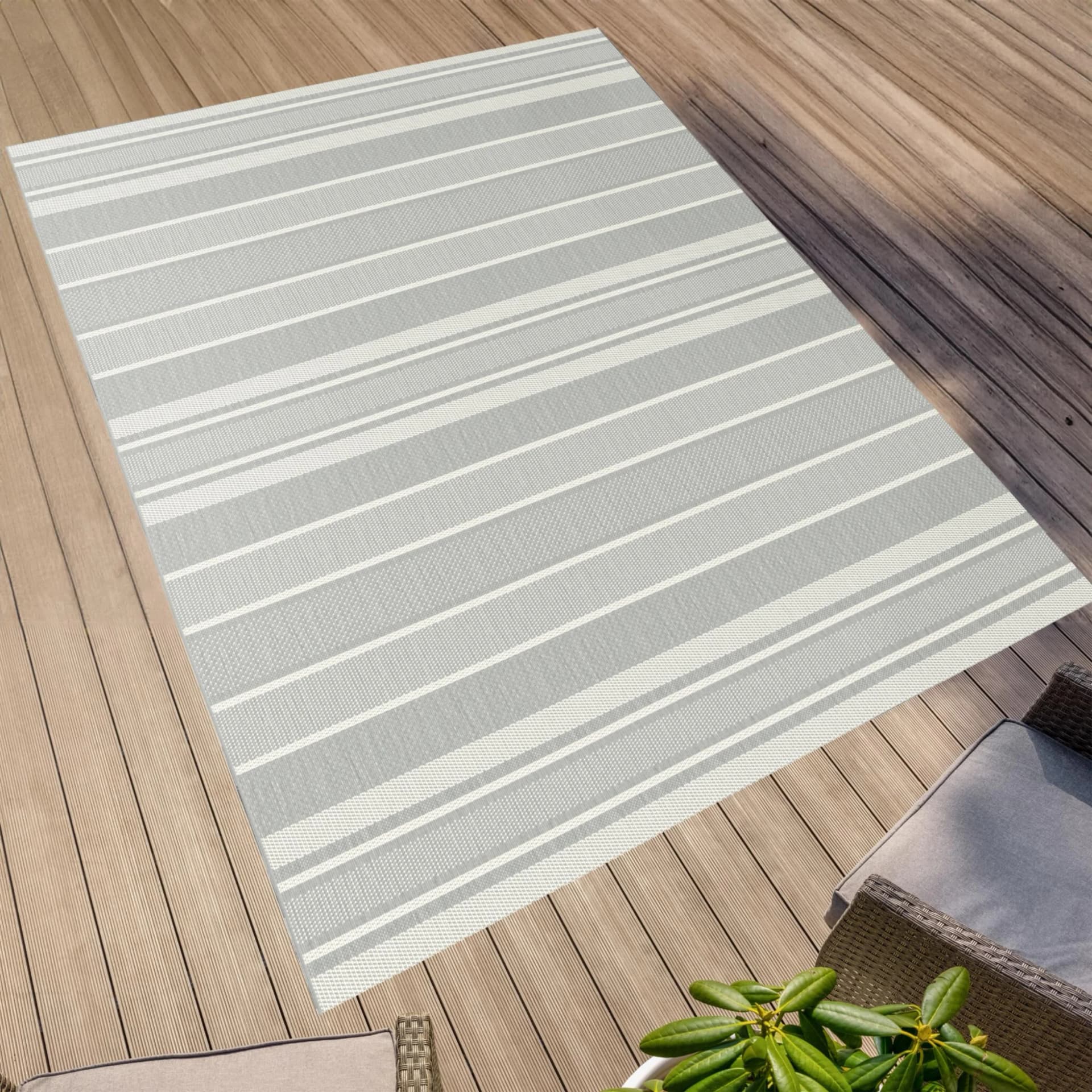 RIMA Outdoorteppich ELDORADO Rigato Grau Beige Polypropylen Flachgewebe