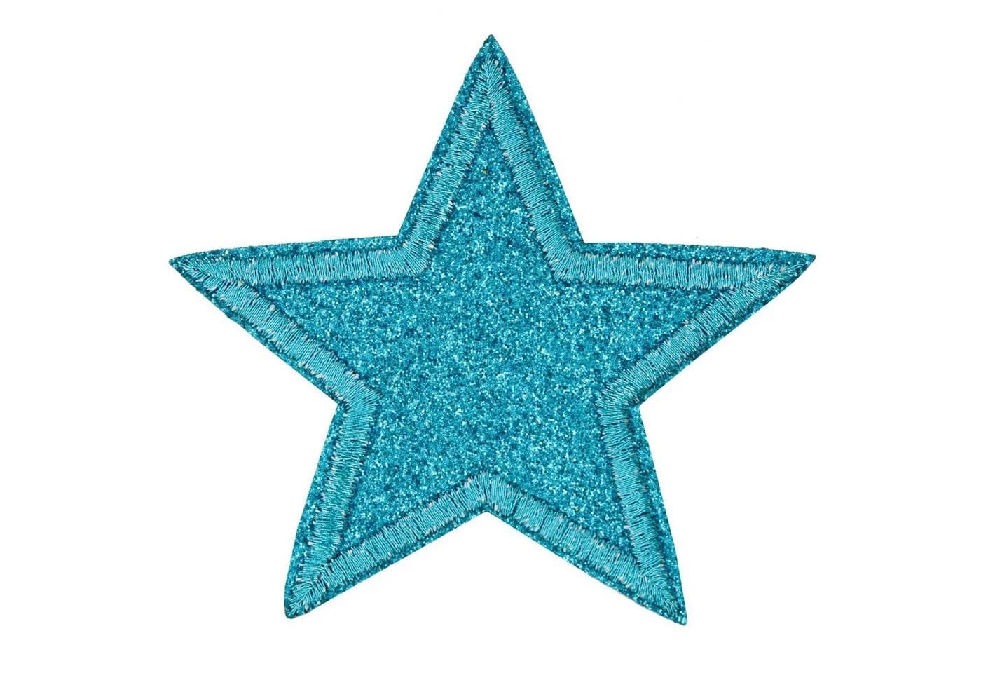 maDDma Aufnäher 3 Glitzer Stern Aufbügler 65mm Aufnäher Applikationen, Polyester, Polyethylen Schicht, türkis - Bild 2