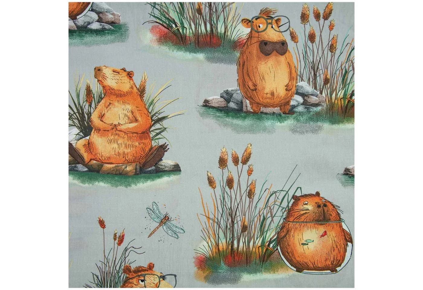 maDDma Kinderstoff Capybara 100% Baumwolle lichtgrau - Bild 2