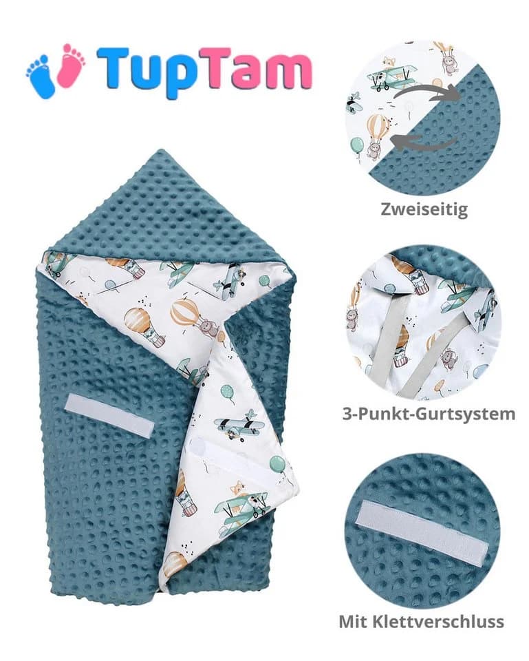 TupTam Baby Einschlagdecke 85x85 für Autositz Babyschale Decke Minky - Bild 4
