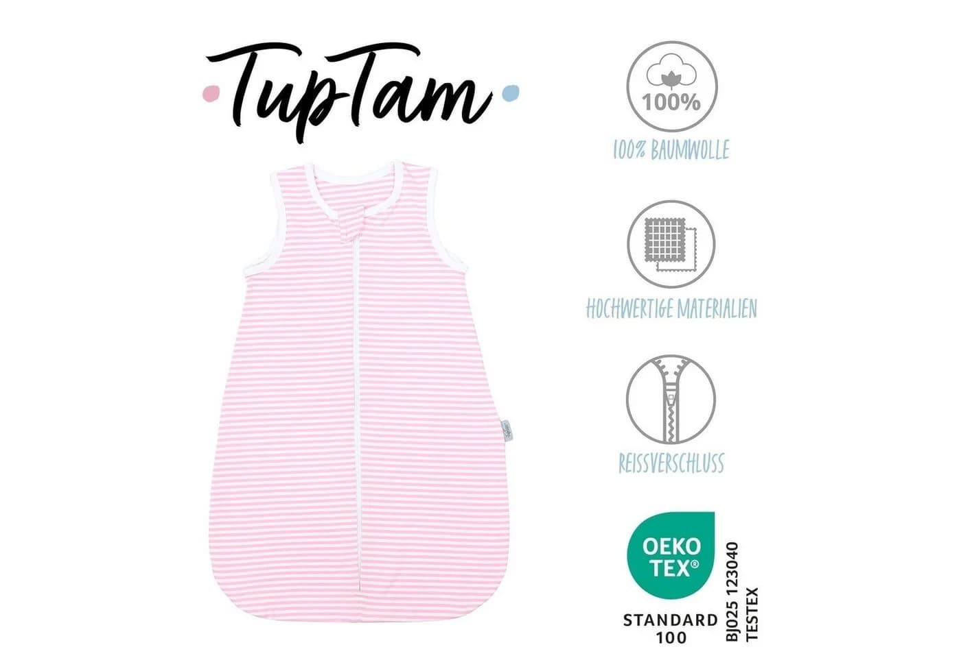 TupTam Babyschlafsack 0.5 TOG Unisex Rosa Streifenmuster Sommerschlafsack