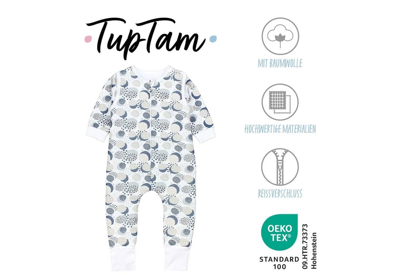 TupTam Babyschlafsack 2.5 TOG BIO-Baumwolle Beige/Grau mit Beinen und Ärmeln