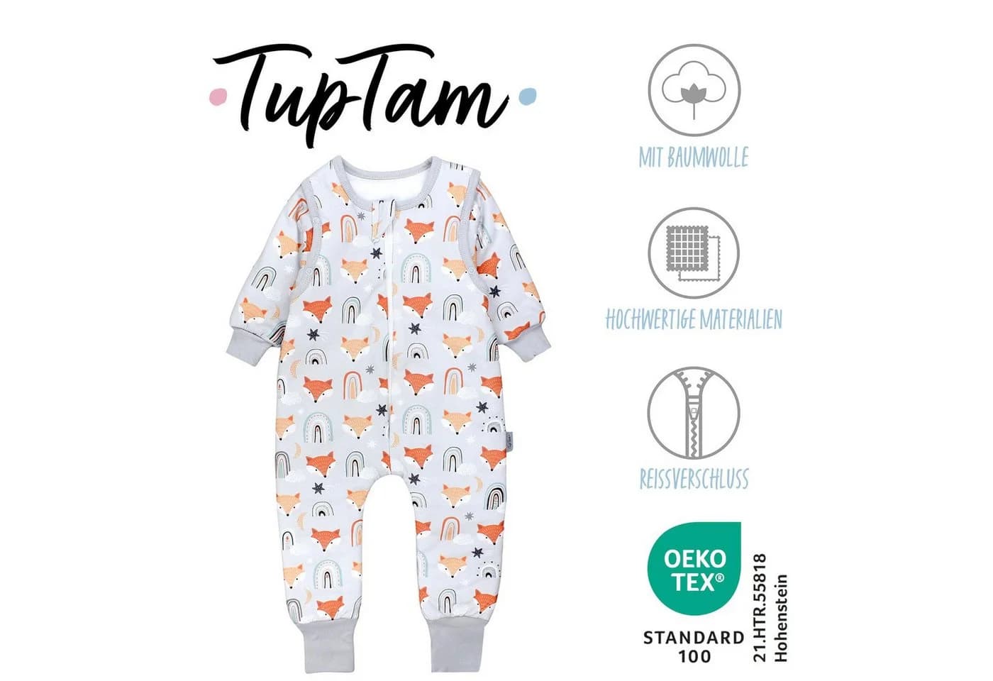 TupTam Babyschlafsack mit Beinen und Ärmeln 2.5 TOG Grau Orange