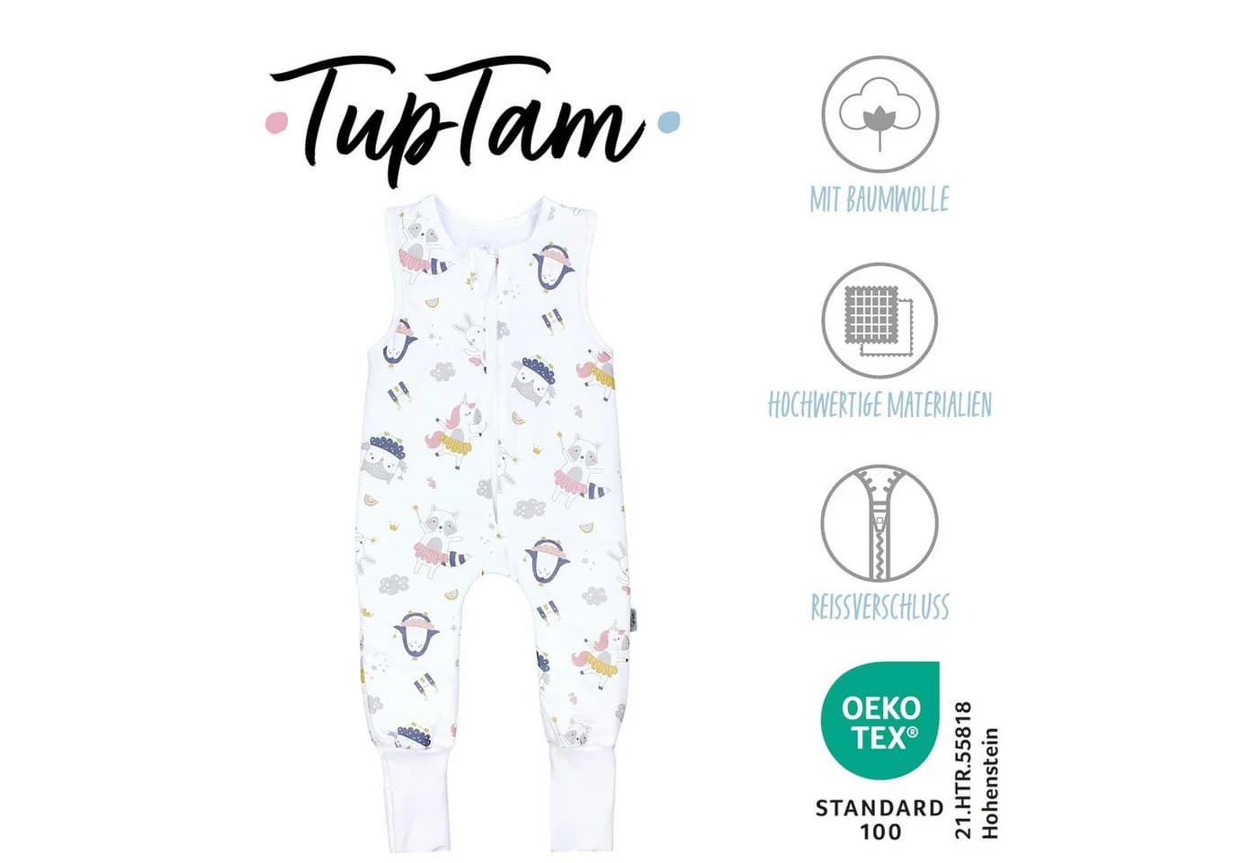 TupTam Babyschlafsack Ganzjahresschlafsack mit Beinen 2,5 TOG Unisex Bunt