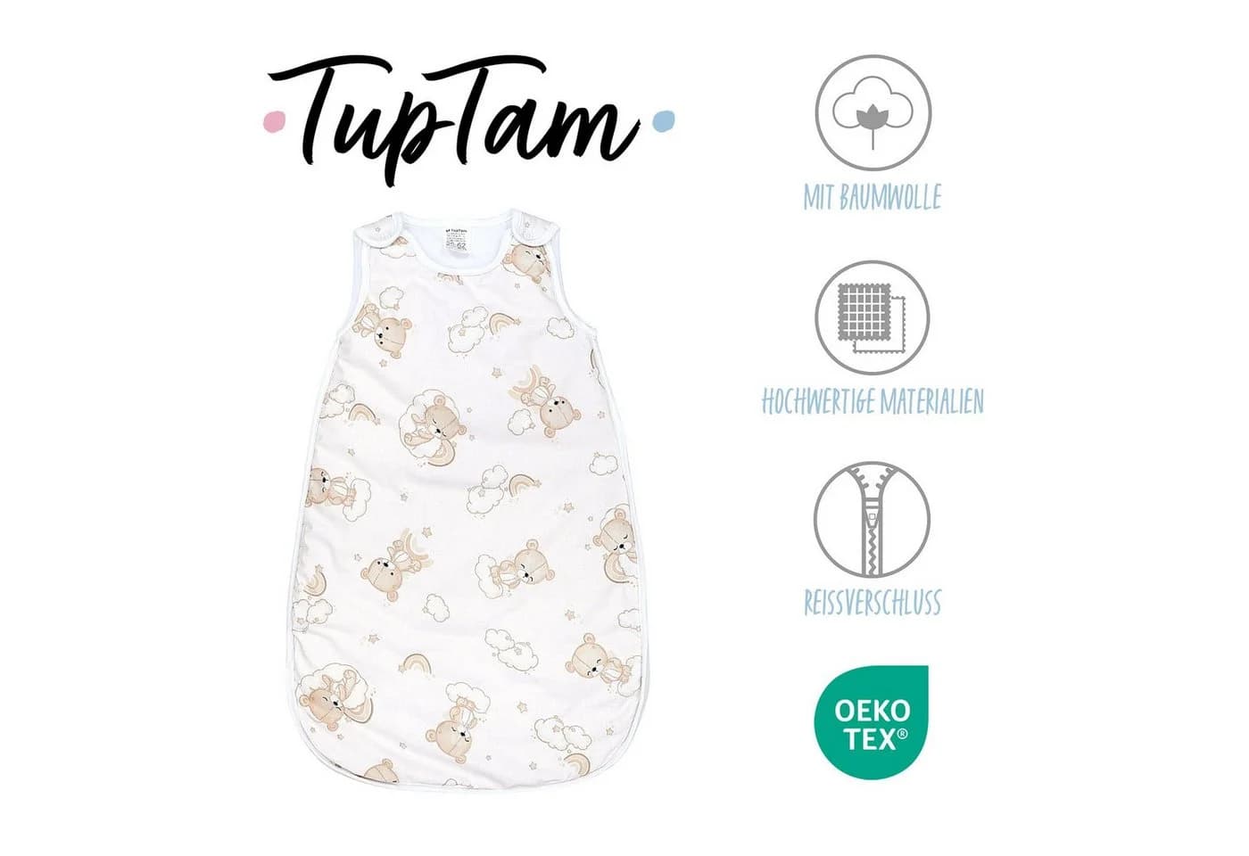 TupTam Babyschlafsack 2.5 TOG Seitlicher Reißverschluss Ärmellos
