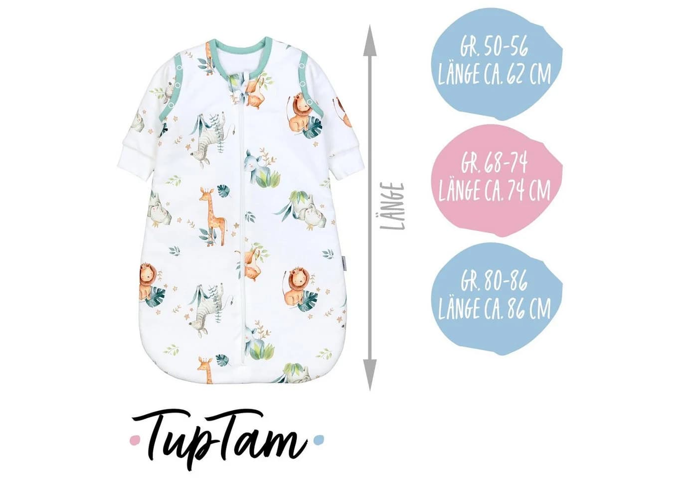 TupTam Babyschlafsack 2.5 TOG Ganzjahresschlafsack mit abnehmbaren Ärmeln Safari - Bild 3