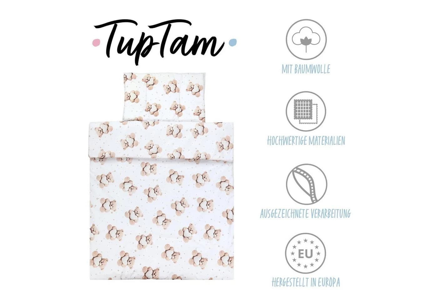 TupTam Kinderbettdecken-Set 2tlg. Ganzjahresdecke mit Kissen Beige