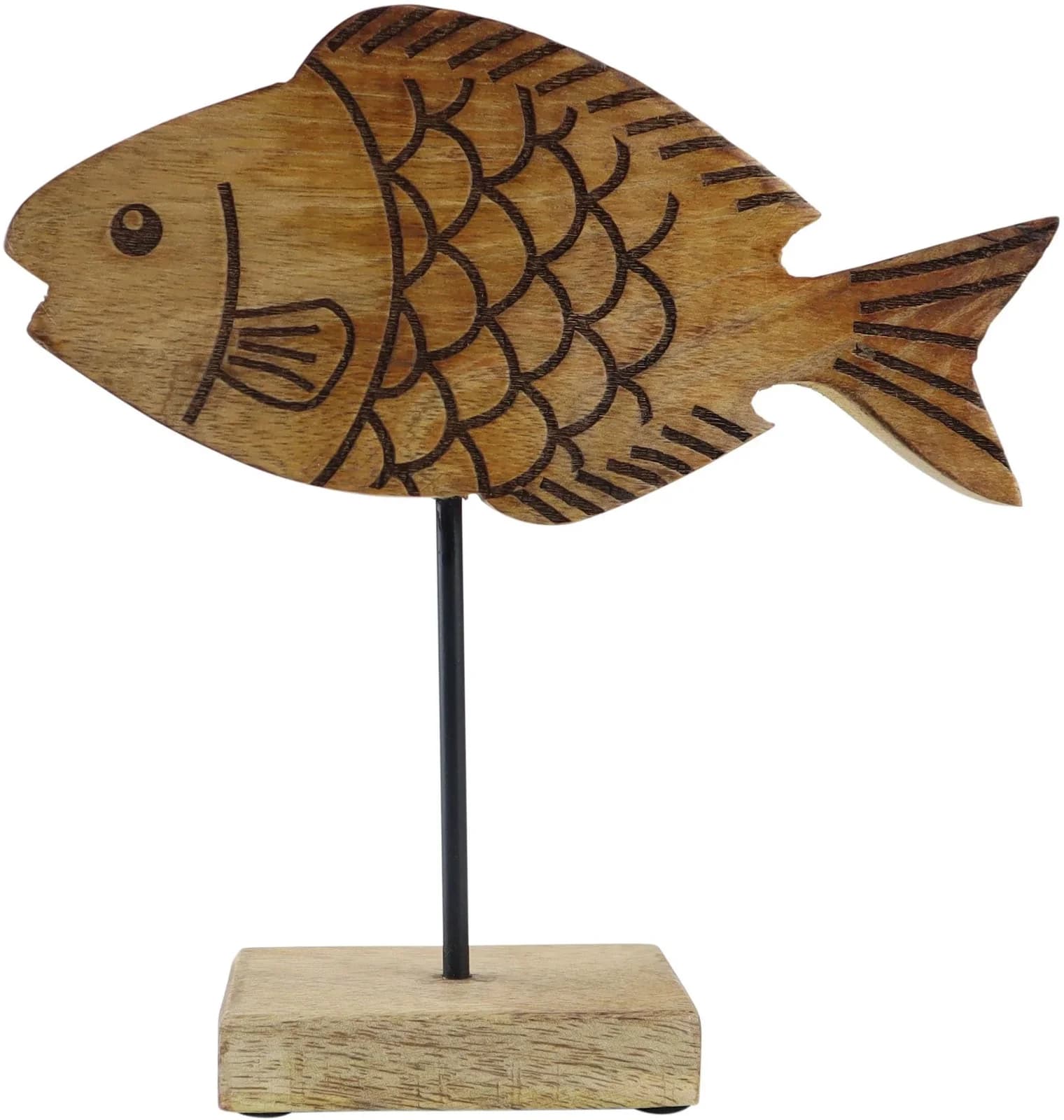 Dekofigur AM DESIGN Fisch aus Mangoholz und Metall Braun