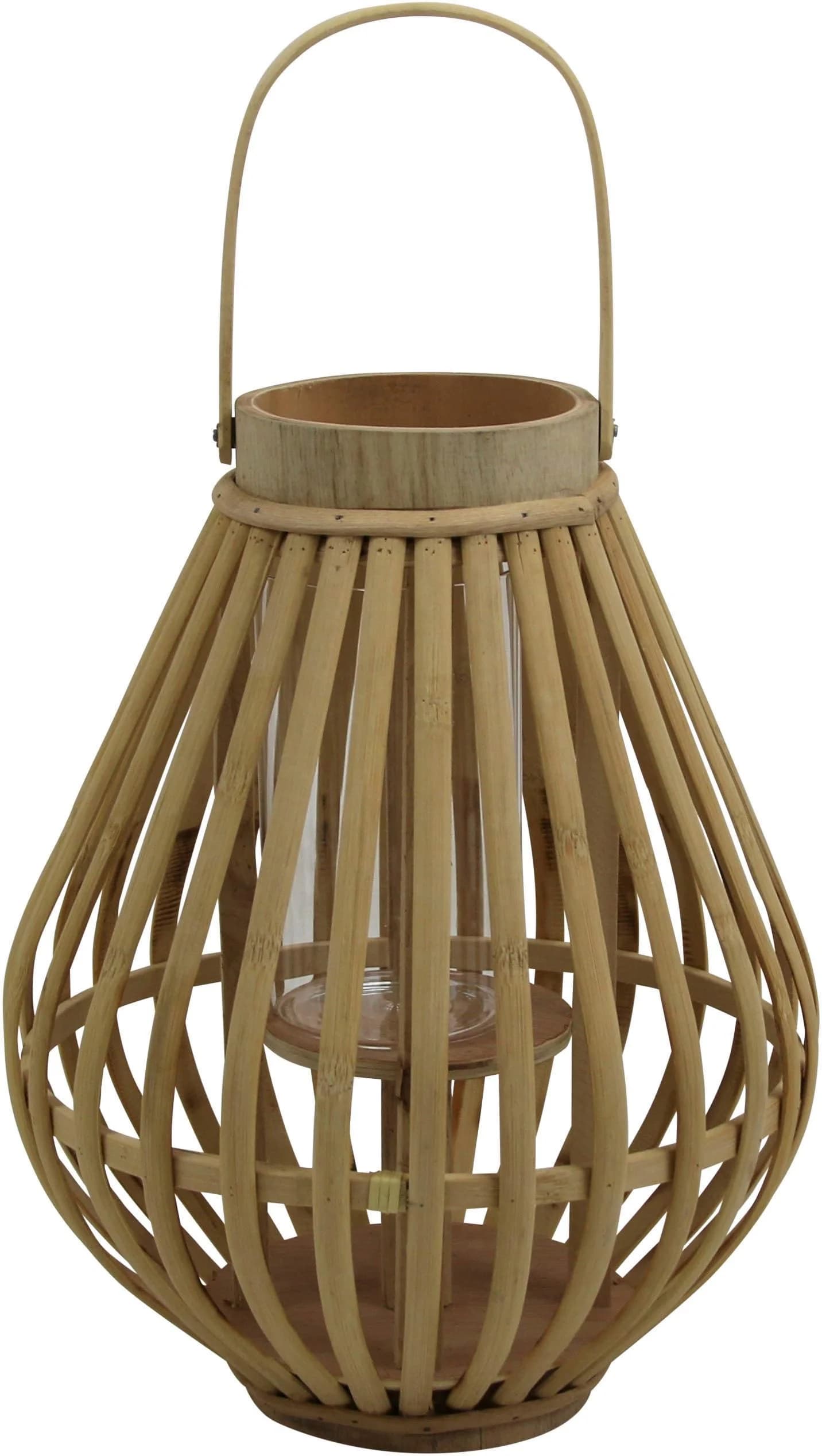 AM Design Kerzenlaterne Bambus Glas Beige Natur H:36cm