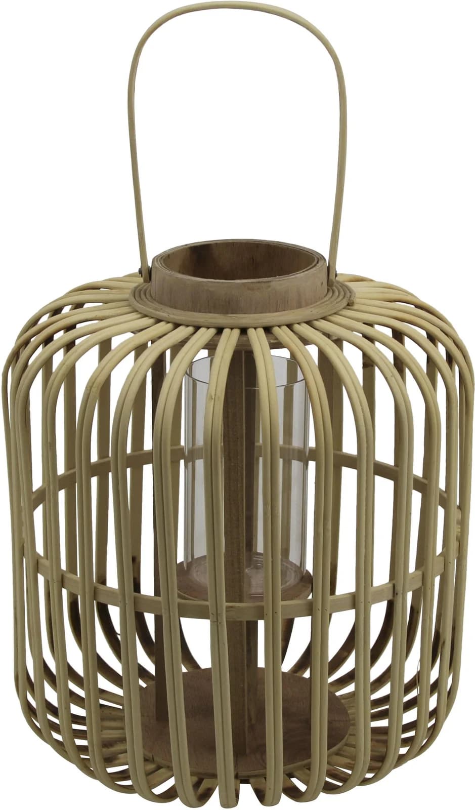 AM DESIGN Kerzenlaterne Bambus Glas mit Henkel Beige