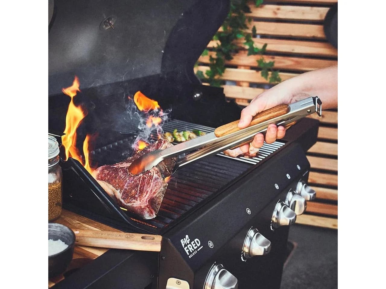 BURNHARD Grillzange 45 cm Edelstahl Akazienholz Grillzange - Bild 5