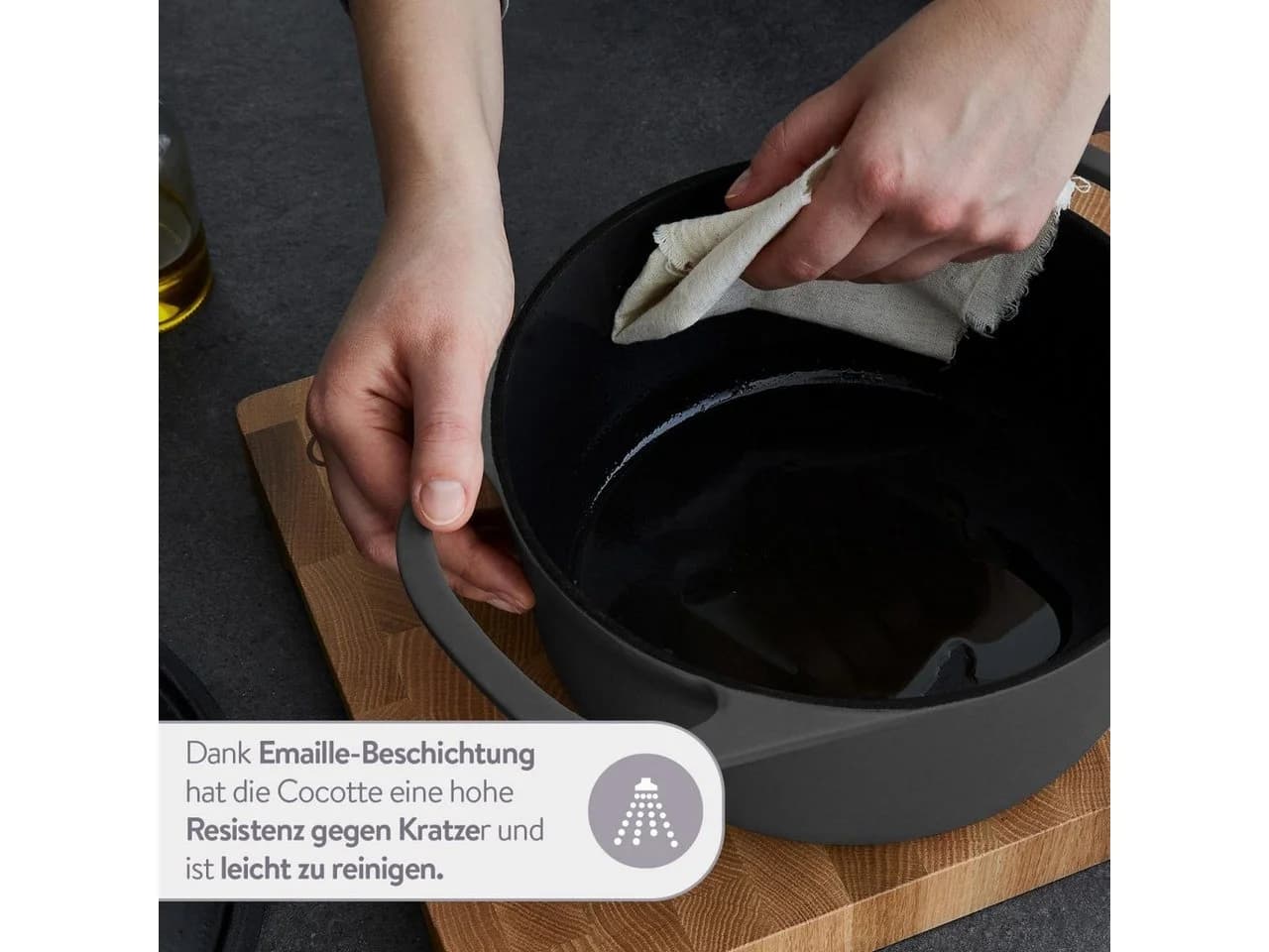 Springlane Bräter Cocotte Grau mit Deckel, Gusseisen, 6 L, Ø 28cm, Rund - Bild 4